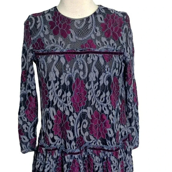Melange Girl 14 gray + purple lace long sleeve dress with velvet strips‎ - Picture 2 of 8